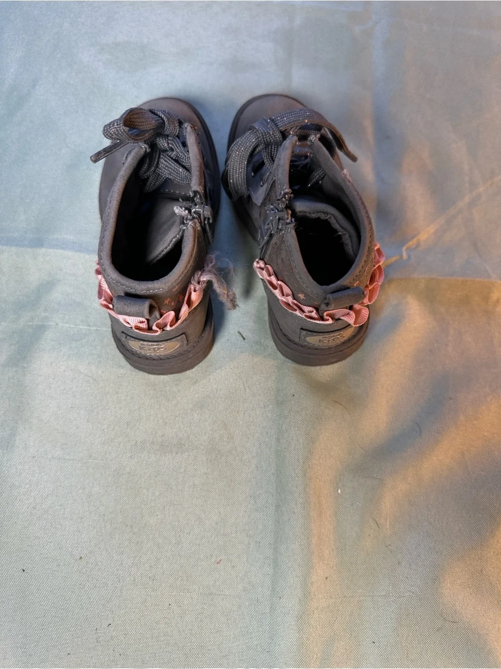 Dr. Scholl's Gray Kids Lace-Up Ankle Boots with Pink Trim